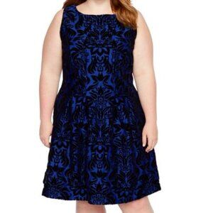 NWT Danny & Nicole Fit & Flare Royal Blue Black Velvet Dress Pockets Size 24W